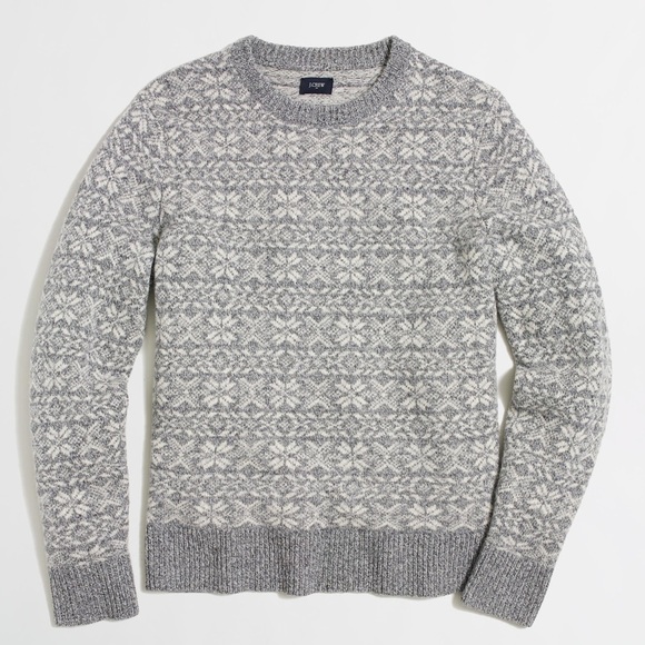 J. Crew Gray and White Crewneck Sweater Fair Isle Pattern 100% wool men’s Large - Picture 1 of 6